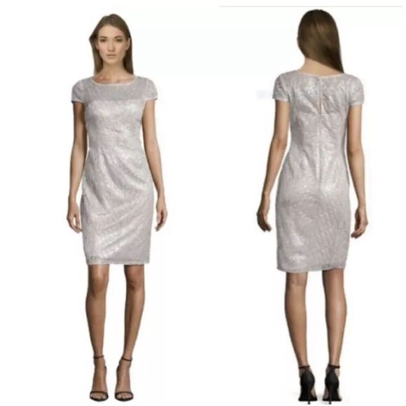 NWT Adrianna Papell feather sequin sheath cocktail dress size 14W - Picture 1 of 10